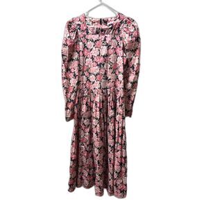 Laura Ashley VTG Dress Midi Floral Size 12 Navy Pink Retro Dynasty cottagecore